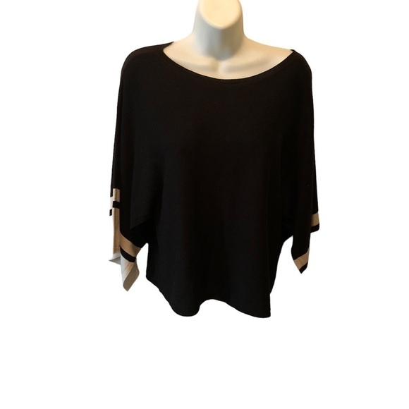 Eileen Fisher Bateau-Neck Contrasting Stripe Batwing Sleeve Sweater XS Black - Picture 4 of 8